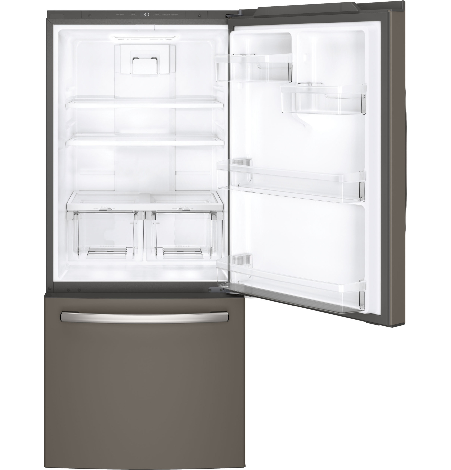 20600 GE 21 Cubic Foot Bottom Freezer Refridgerator - Open View 20600 GE 21 Cubic Foot Bottom Freezer Refridgerator