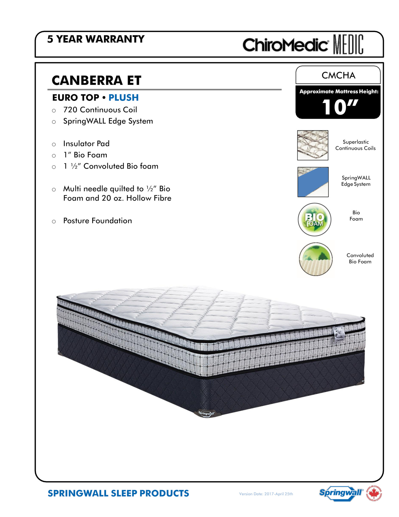 21769 Springwall Canberra Chiropractic Mattress - Specsheet 21769 Springwall Canberra Chiropractic Mattress - Specsheet