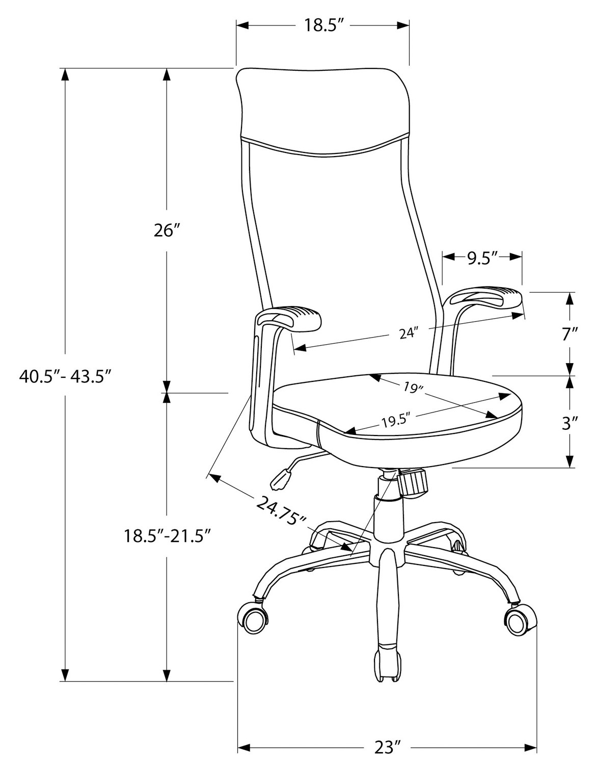 23816 - Office Chair - MN-7248 - Dimensions 23816 - Office Chair - MN-7248 - Dimensions